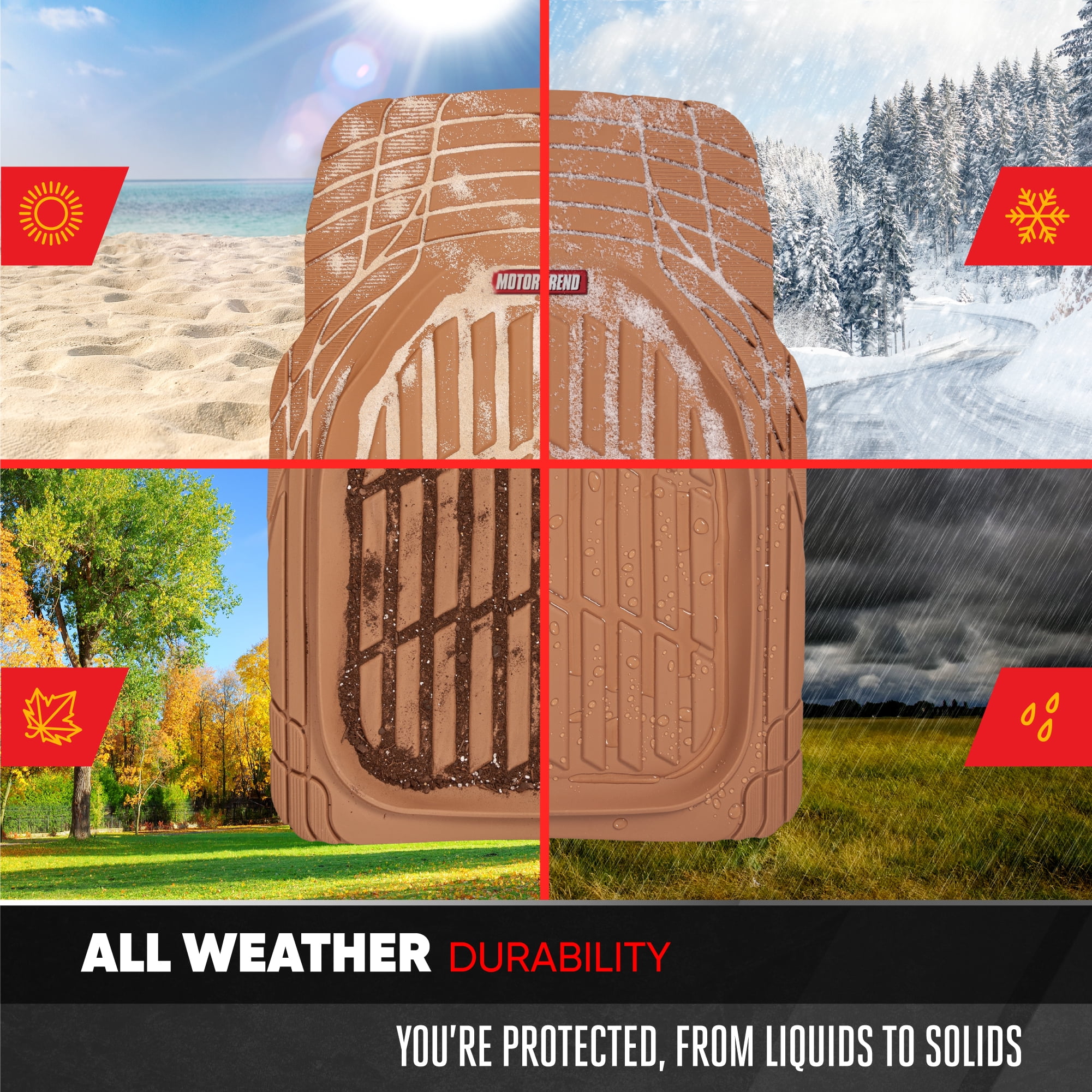 FlexTough Contour Liners Deep Dish 3 pc Rubber Floor Mats with Traction Grips Car Accessories (Beige)