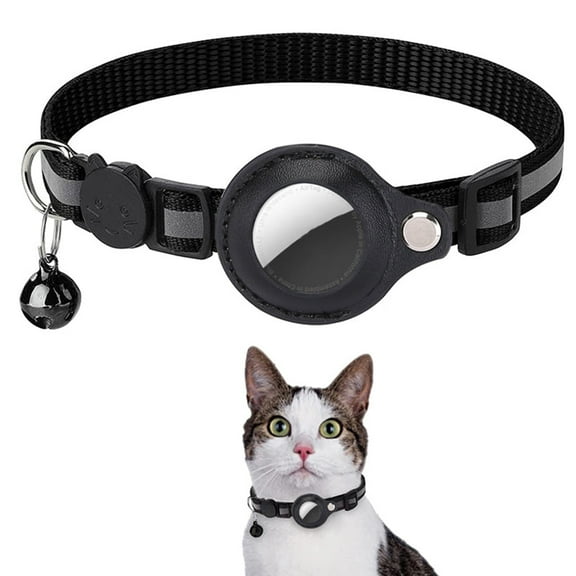 Airtag Dog Collar with AirTag Holder for Small Dogs, Reflective Adjustable Pet Collar Soft Nylon Dog Collars with Air Tag Holder Case for All Breeds Black,2Pcs