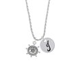 thumbnail image 2 of Delight Jewelry Silvertone Antiqued Ship Wheel Silvertone Script Initial Disc - J - Charm Necklace, 20"+3", 2 of 4