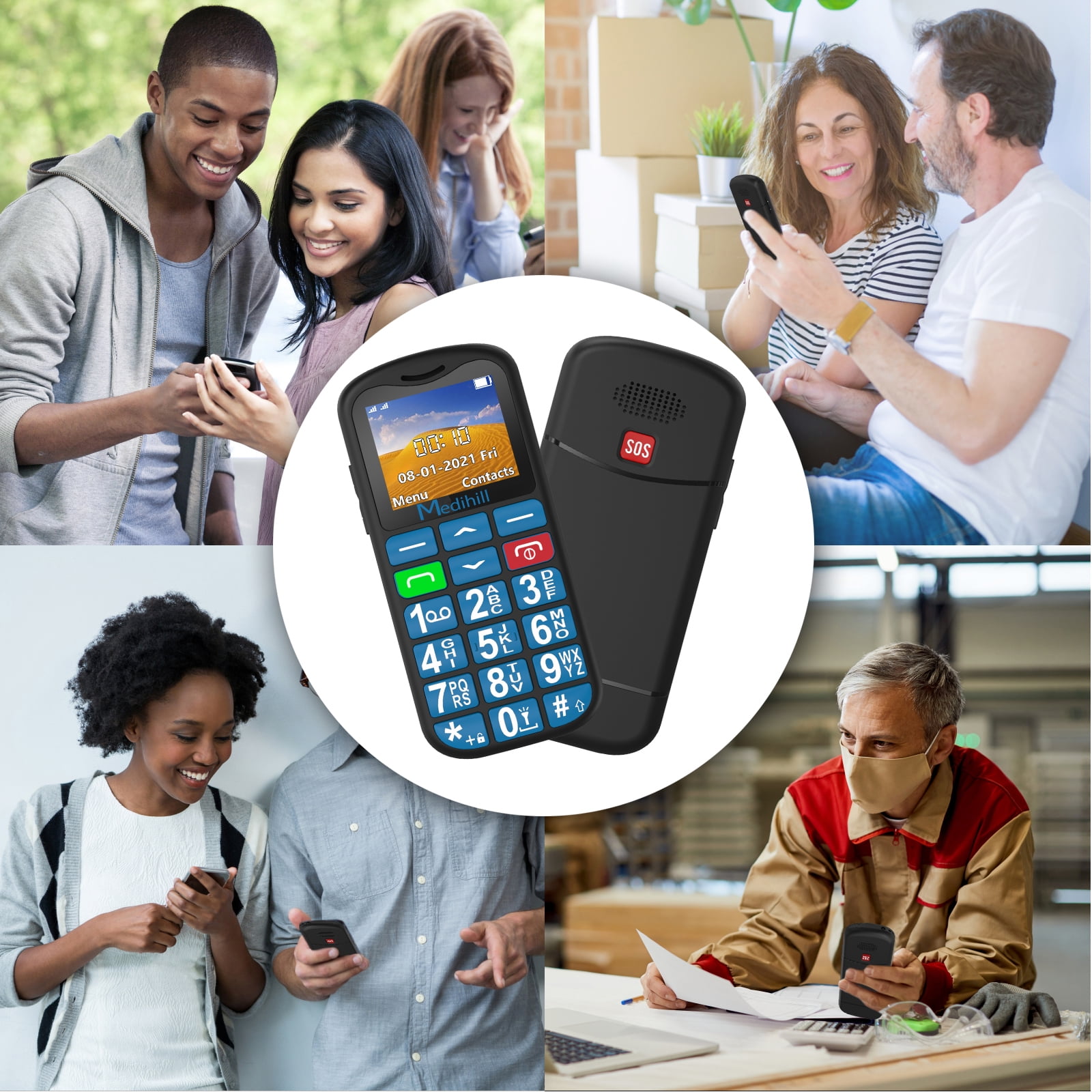 Big Button Mobile Phone SOS for Elderly Senior Cell Phone (Blue) - Medihill