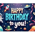 thumbnail image 3 of Colorful Design Space Birthday Banner Astronaut Cartoon Rocket for Kids Party Indoor Decoration Celebration, 3 of 7