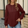 thumbnail image 4 of Fanxing Women's Snap Button Up Sweatshirt Long Sleeve Tunic Henley Tops Loose Slit Hem Casual Pullover Fall Winter Outfits Wine 2XL, 4 of 8