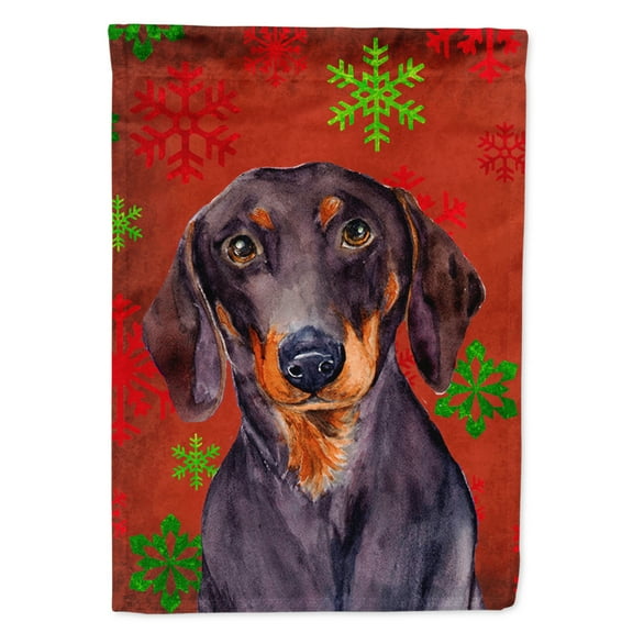 Carolines Treasures LH9313-FLAG-PARENT Dachshund Red and Green Snowflakes Holiday Christmas Flag  multicolor