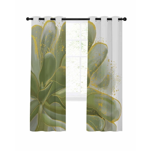 Sage Green Gold Blackout Curtains, Light Blocking Print Window Curtains, Aesthetics Flower Boho Watercolor Art Thermal Insulated Window Drapes for Living Room Kitchen Cafe 2 Panels, 104"W x 52"L