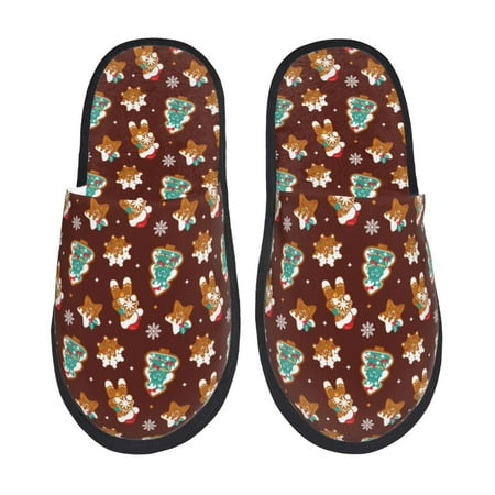 Balery Christmas Gingerbread Slient Indoor Furry Fleece Comfort House Shoes Soft Non-Slip Home Shoes Cotton slippers House Slippers-- Medium