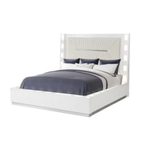 Coco LED Queen Size Bed Made with Wood in Milky White Color