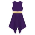 thumbnail image 6 of YONGHS Womens Color Block Praise Liturgical Dancewear Sleeveless Irregular Hem Lyrical Dance Dress Purple M, 6 of 7