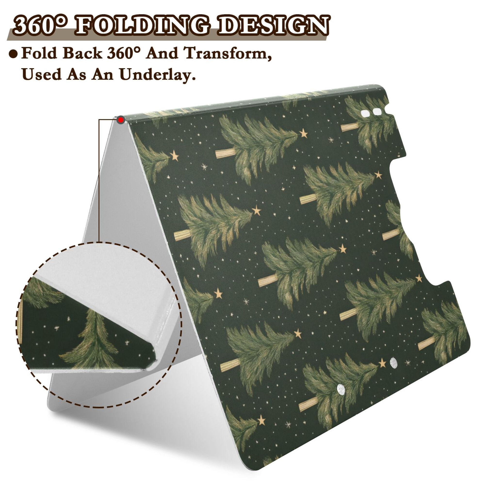FORMRS A4 Clipboard Folder with Pen Holder Horizontal Foldable School Office Binder, Hand Drawn Christmas Trees