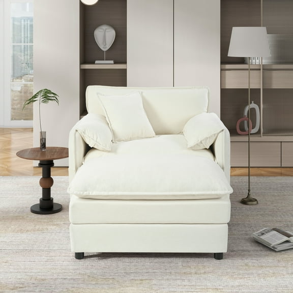 Oversized 57.48" Recliner Chair with Movable Ottoman,Soft Chenille Upholstered Indoor Lounge Chair for Living Room or Bedroom,DIY Combination (Beige)