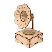 Retro Phonograph 3D Wooden Puzzle Hand Crank Music Box Vintage Gramophone DIY Assembly Craft Model Kit Home Decoration Educational Gift for Birthdays Christmas Holiday for Students Boys Girls Adults