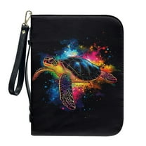 ZUXONGSY Splatter Painting Turtle Print PU Leather Bible Cover for Women Men Multifunctional Bible Book Carrying Case with Detachable Wristlet Strap Church Bag for Daily Use Bible Gift, XL