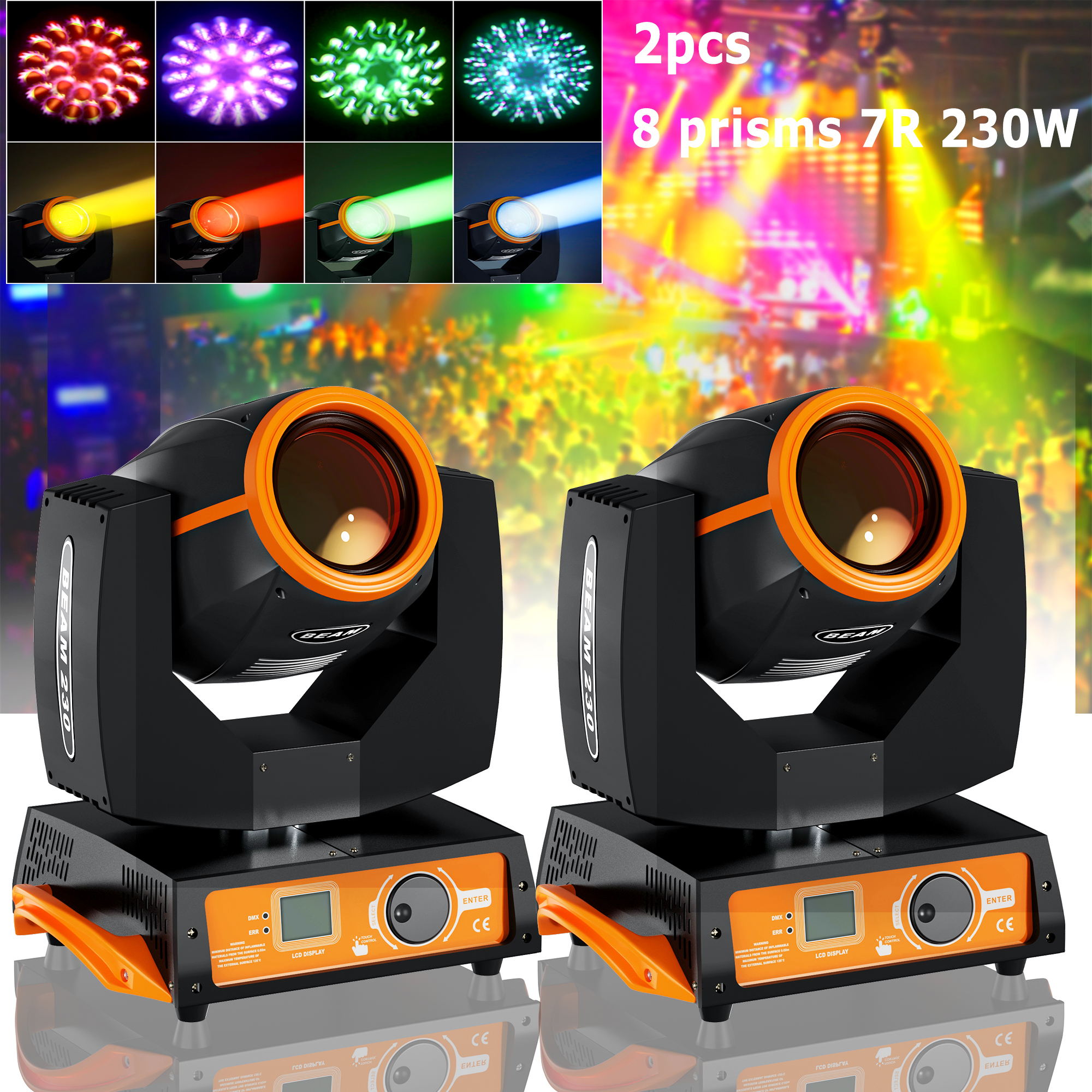 7R 230W 2Pack Moving Head Light, RGBW LED Disco Stage Lights, 16CH