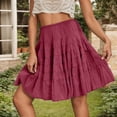 thumbnail image 2 of MIXUE Skirts For Women Summer Solid Color Elastic High Waist A Line Ruffle Knee Length Casual Beach Party Skirt Streetwear,Red,L, 2 of 6
