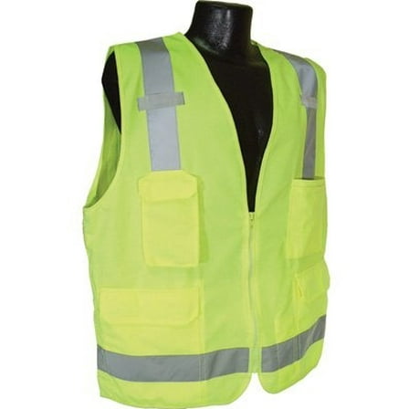 SV7GXL Class 2 Solid Front Mesh Back Surveyor Saftey Vests, Green, Extra Large, Zipper closure By Radians