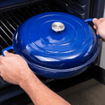 thumbnail image 3 of Shallow Cast Iron Casserole with Lid – Non Stick Dutch Oven Pot, Oven Safe up to 500° F – Sturdy Ovenproof Stockpot Cookware – Enamelled Cooking Pot – Dark Blue, 5-Quart, 32cm, 3 of 5