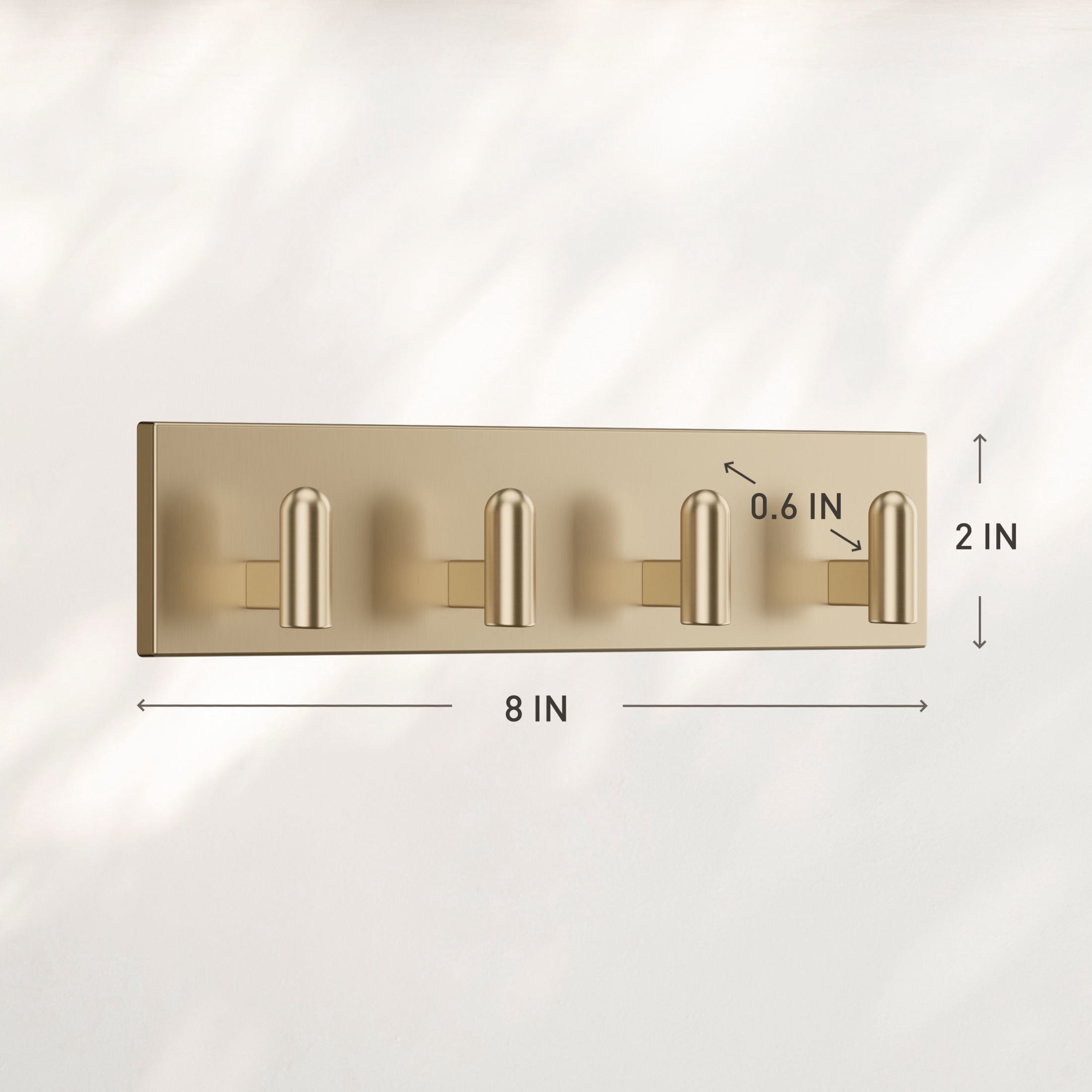 Command Decor Metal Key Rail, Brushed Brass, Strong Hold, 1 Hook Rail, 8 Small Adhesive Strips