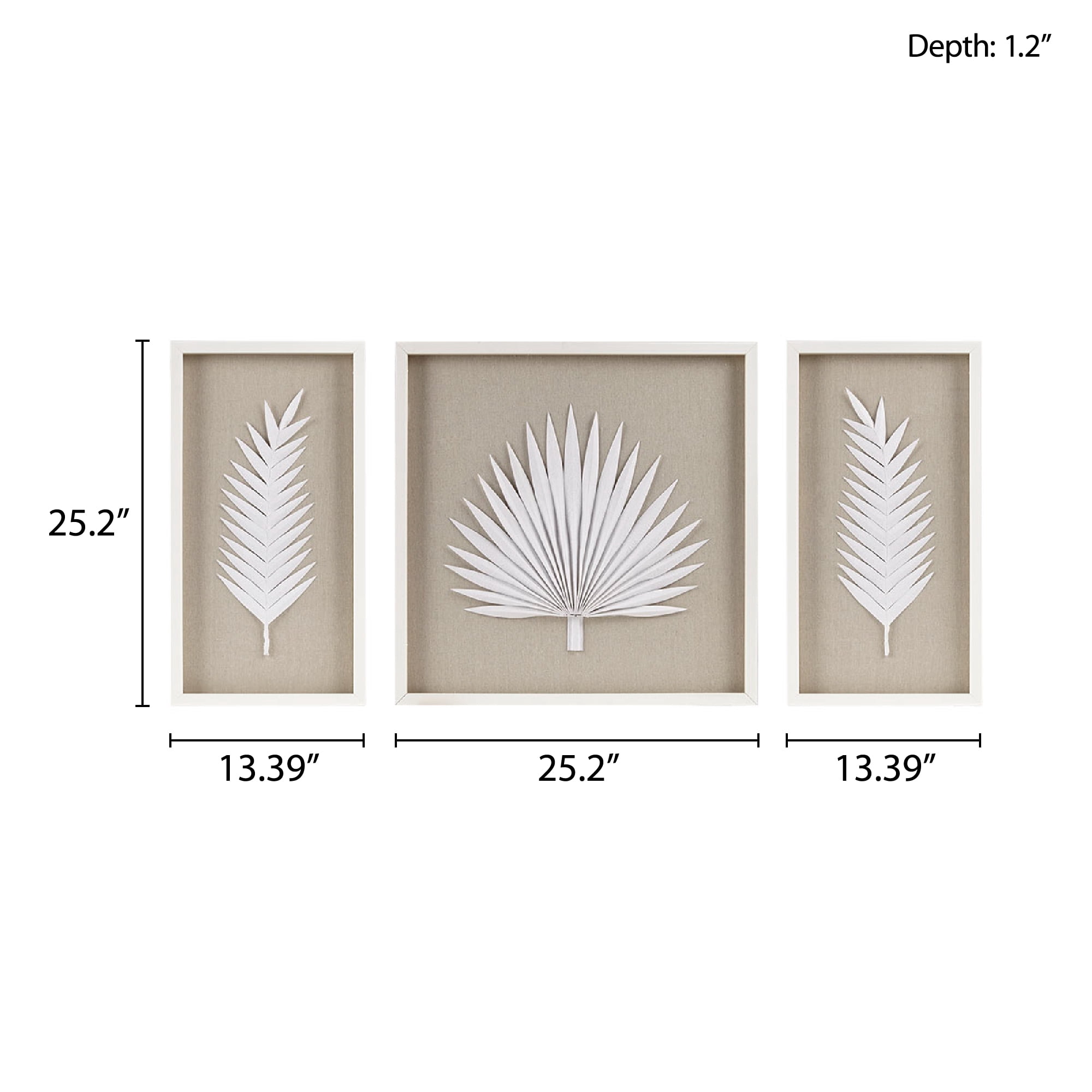 MAYEERTY Framed Rice Paper Palm Leaves 3-Piece Shadowbox Wall Decor Set