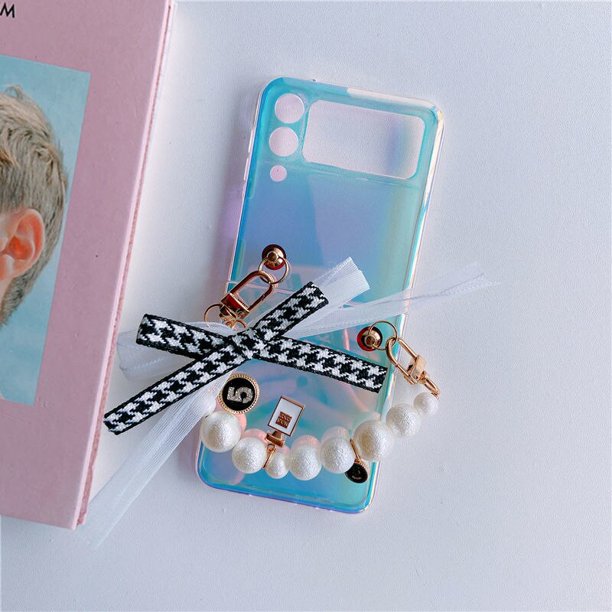 Funda de teléfono de silicona a prueba de golpes para Samsung Galaxy Z Flip 3 5G, brazalete de cadena transparente de color contrastante qym unisex