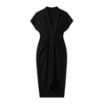 thumbnail image 7 of WRKEKC Summer Dresses for Women Solid V Neck Short Sleeve Cinched Waist Maxi Soft Breathable Fabric Chic Soft, 7 of 7