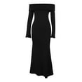 thumbnail image 5 of Women's Fall Off The Shoulder Maxi Dress Long Sleeve Elegant Bodycon Formal Wedding Guest Cocktail Prom Dresses, 5 of 7