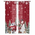 thumbnail image 2 of Red Christmas Snowman Sheer Curtains 72 Inches Long, Xmas Truck Tree Snowflake Light Filtering Window Curtains for Living Room/Bedroom, Rod Pocket Voile Sheer Curtain Drapes, 52"W x 72"L, 2 Panels, 2 of 9