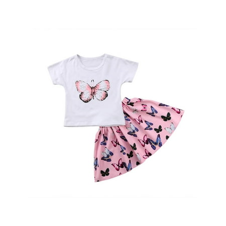 

SSPalu Baby Girls Butterfly Printing T-Shirt Tops And Princess Skirts Outfit