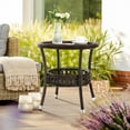 thumbnail image 5 of SSyao Outdoor Side Table Patio Wicker Coffee Table Outdoor End Table Rattan Bistro Table with Storage & Black Glass Table Top Round for Outside Balcony Porch Backyard Deck，Brown, 5 of 7