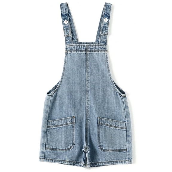 KIDSCOOL SPACE Little Girls Boys Jeans Shorts,Simple Design Adjustable Straps Summer Denim Shortalls,Light Blue,4-5 Years