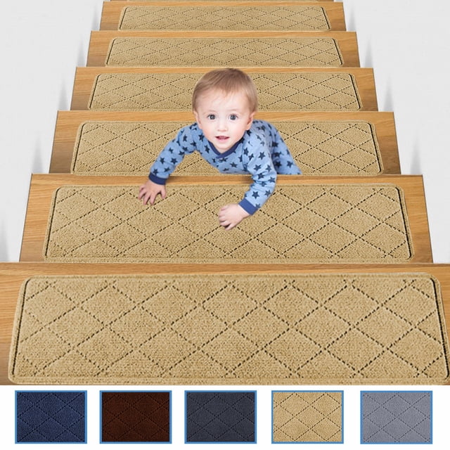 Non-Slip Stair Treads with Adhesive Backing - Absorbent, Washable Carpet Mats for Safety and Style