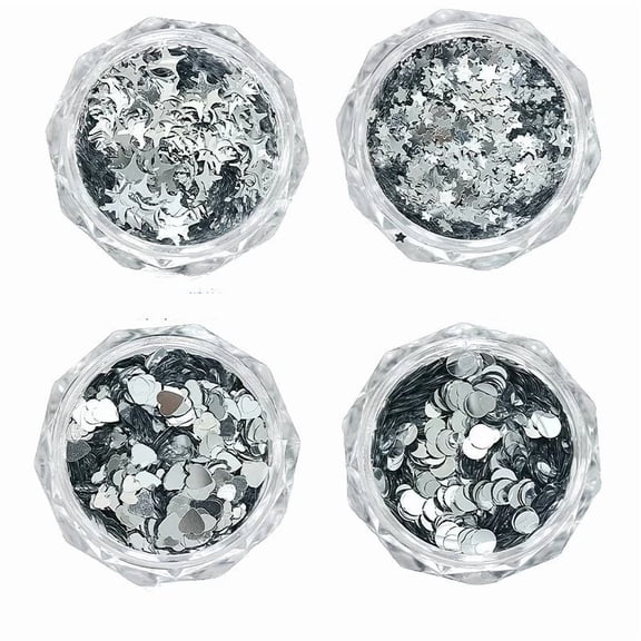 4 Pack Silver Luxury Nail Charms - Unique Assorted Shapes for Creative Nail Art Decoration