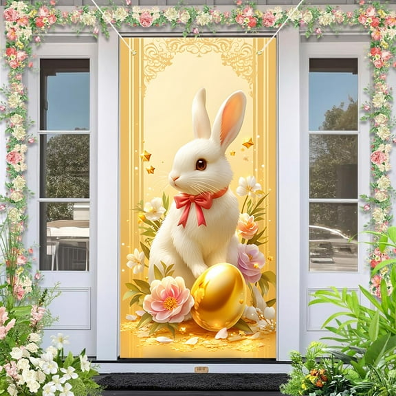 Matoen Easter Bunny Door Cover Happy Easter Door Decorations Cute Bunny Door Covers Easter Spring Eggs Backdrop Door Cover Party Outdoor Indoor Home Decor