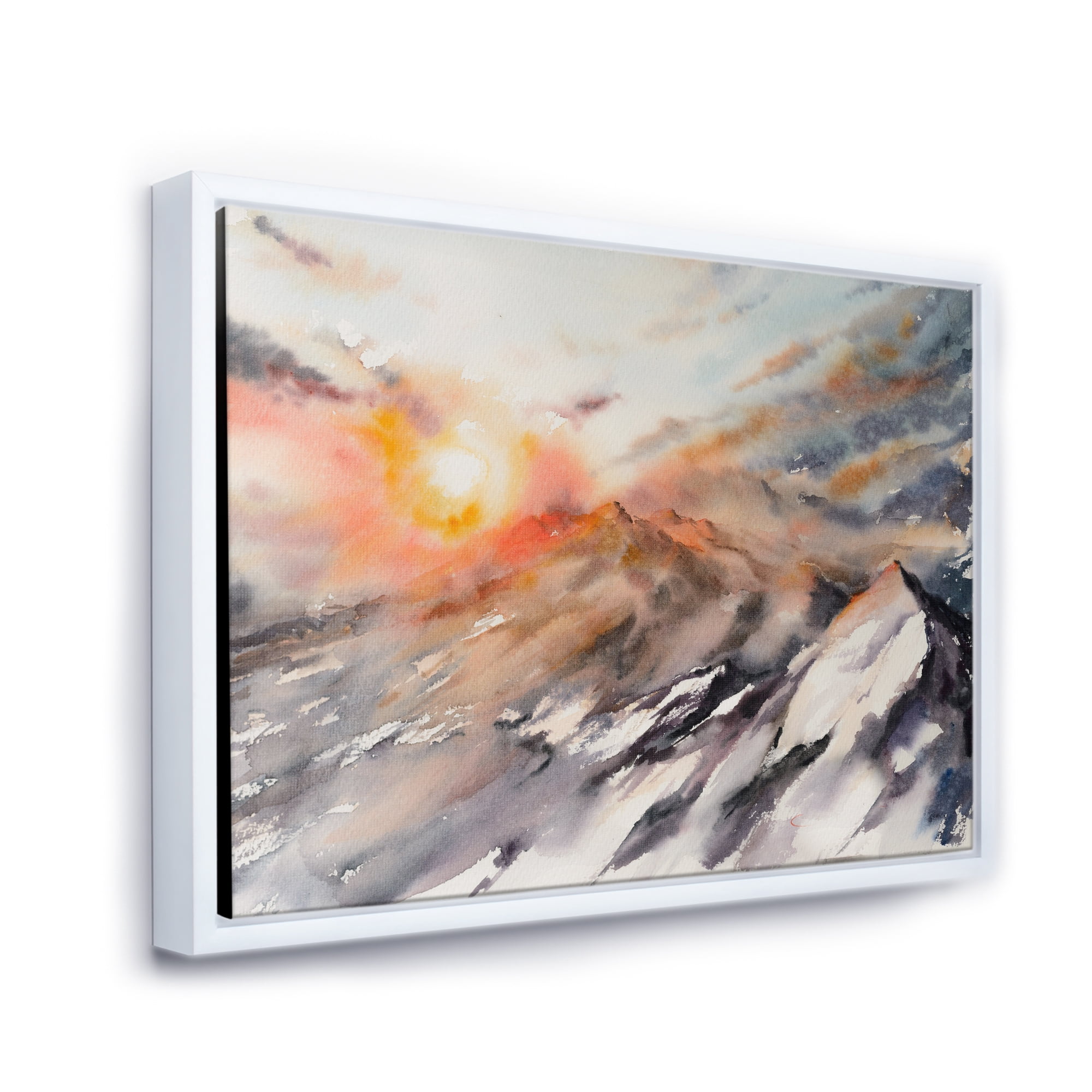 Designart 'Majestic Sunset Glow on The Mountains Landscape' Traditional Framed Canvas Wall Art Print