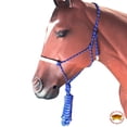 thumbnail image 2 of 16BH Western Horse Tack Braided Poly Rope Halter Lead White Blue Rawhide, 2 of 5