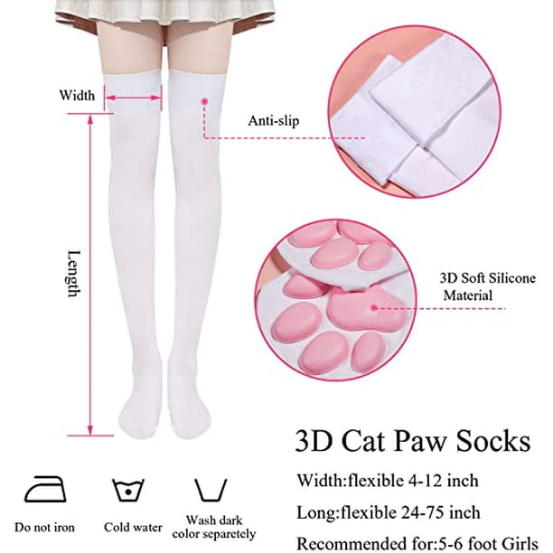Cat Paw Pad Socks Thigh High Pink Cute 3D Kitten Claw Stockings for Girls  Women Lolita Cat Cosplay（White）
