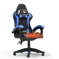 Bigzzia Gaming Chair with Heated Cushion, High Back Game Chairs with Pillow and Lumbar Support, Blue