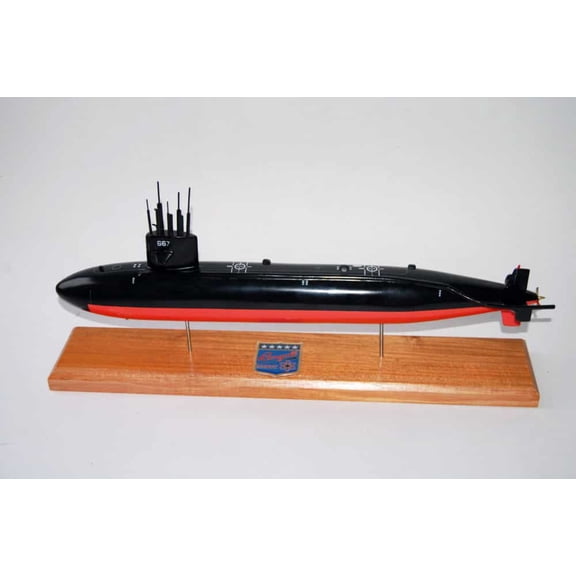 USS Bergall SSN-667 Submarine Model, US Navy, Scale Model, Mahogany, Sturgeon Class