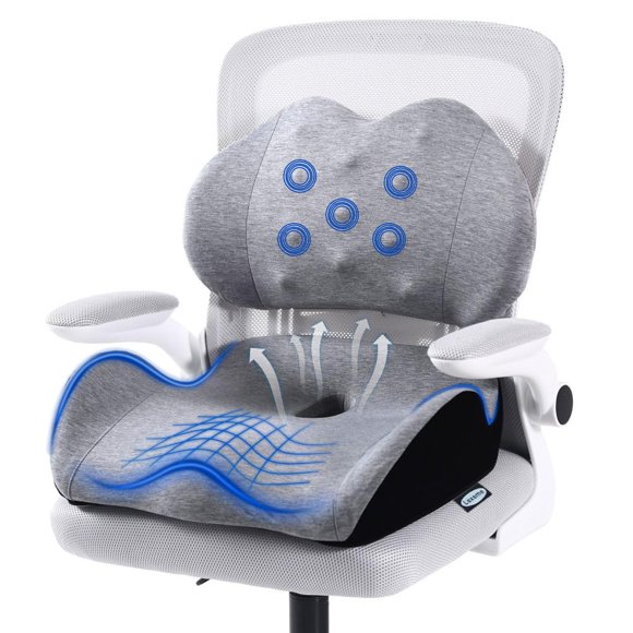Cojín de asiento y almohada de apoyo lumbar de espuma viscoelástica, XL