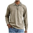 thumbnail image 2 of HOMADLES Mens T Shirt Long Sleeve Lapel Button Solid Pique Golf Shirt, Pullover Shirt Khaki S, 2 of 6