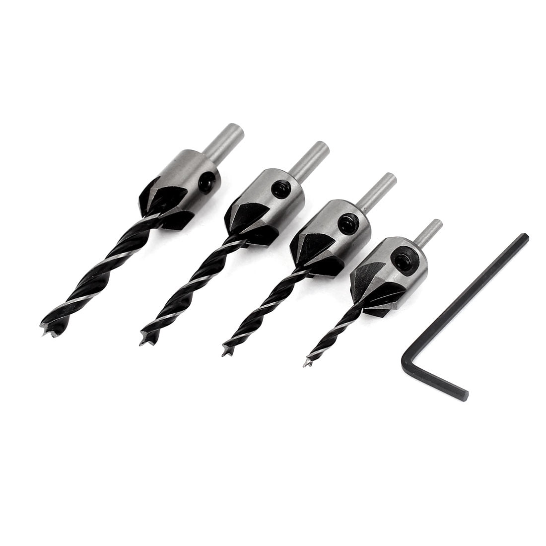Unique Bargains 4pcs 3 4 5 6mm Woodworking HSS Round Shank 3 Points Countersink Drill Bit... by