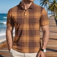 thumbnail image 4 of Homeyce Golf Polo Shirts for Men Collar Short Sleeve Shirts Button Fashionable Business Athletic Casual Polo Sweatshirt Plaid Golf Shirts,Brown L, 4 of 5