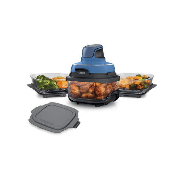 5-in-1 Portable Glass Air Fryer Cooking System, 1500W, 4 QT & Dual 6-Cup Glass Containers, Air Fry, Bake, Recrisp, Max Crisp & Keep Warm, Dishwasher Safe, BPA-Free, with Bonus Accessories