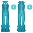 thumbnail image 3 of CHICTRY Kids Girls Retro Disco Dance Outfit Sequins Bell Bottom Jumpsuits with Scrunchie Blue 8, 3 of 6