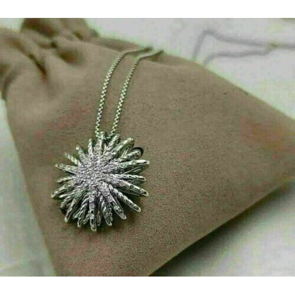 Silver & Stone Jewels Round Cubic Zirconia 14K White Gold Finish Classic Starburst Pendant