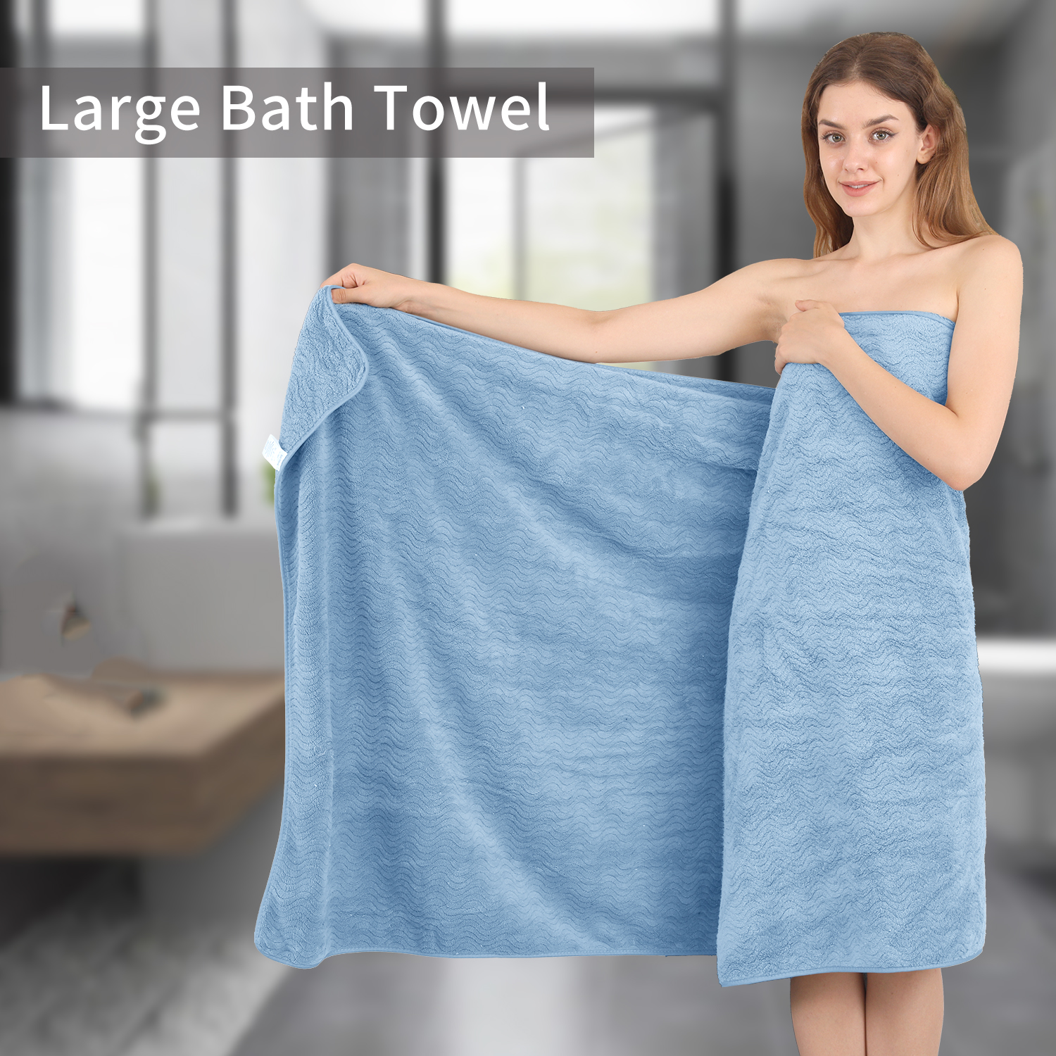 Covina Home 8 Pcs Bath Towel Set Light Blue Microfiber Bathroom Towel Set Ultra Soft Plush Oversized Towels Adult Luxury Bath Sheet