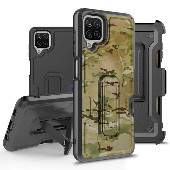 ANJ Rugged Hybrid Shockproof Case w/Kickstand Holster Clip Card Slot Cover for Samsung Galaxy A12 (2021 Release) - Swamp Camo