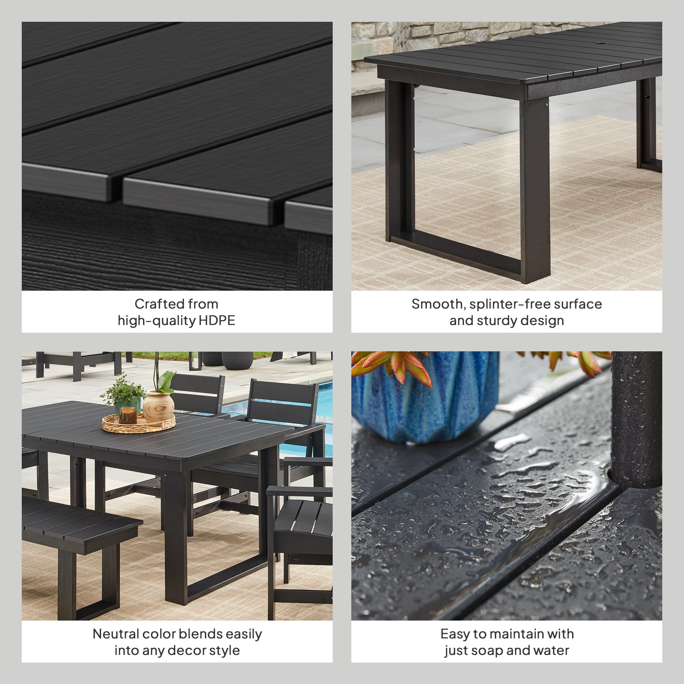 Better Homes & Gardens Ezra Outdoor HDPE Dining Table, Black