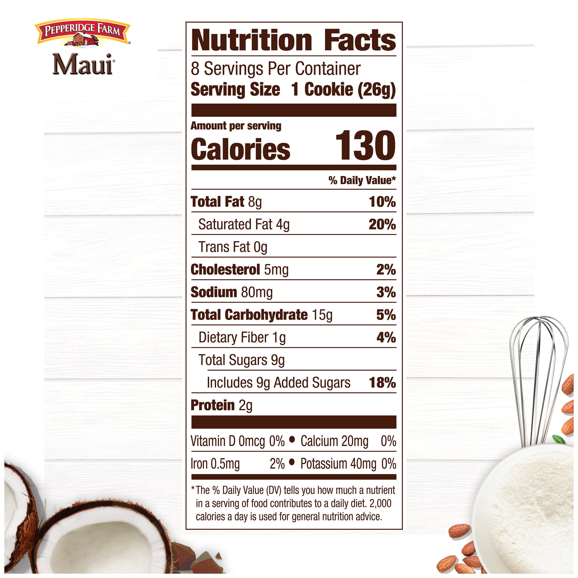 Pepperidge Farm Maui Milk Chocolate Coconut Almond Cookies, 8 Crispy Cookies, 7.2 oz. Bag