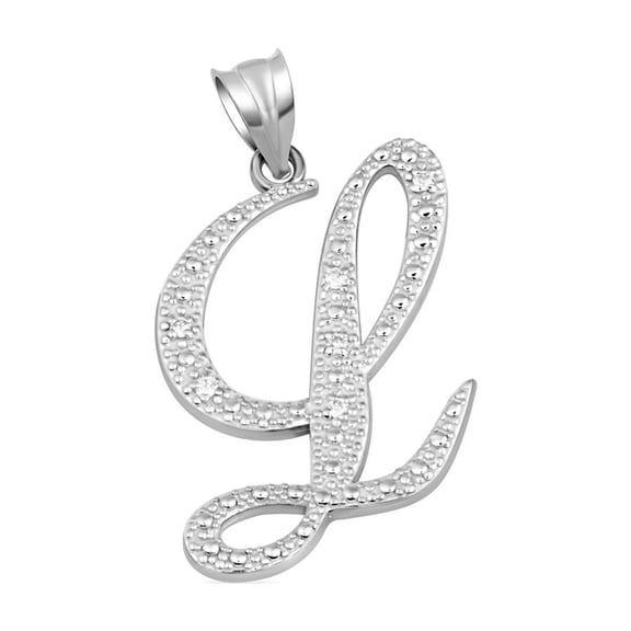 .925 Sterling Silver Cursive Letter Script "L" CZ Initial Pendant Necklace(Pendant Only)