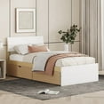 thumbnail image 3 of Modern Twin Bed Frame With 2 Drawers For White High Gloss Headboard and Footboard With Light Oak Color, 3 of 11