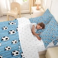 thumbnail image 4 of Castle Fairy Sport Soccer King Bedding 7pcs, Geometric Stripes Stars Pirnt King Bed in a Bag, Black White Blue, 4 of 7
